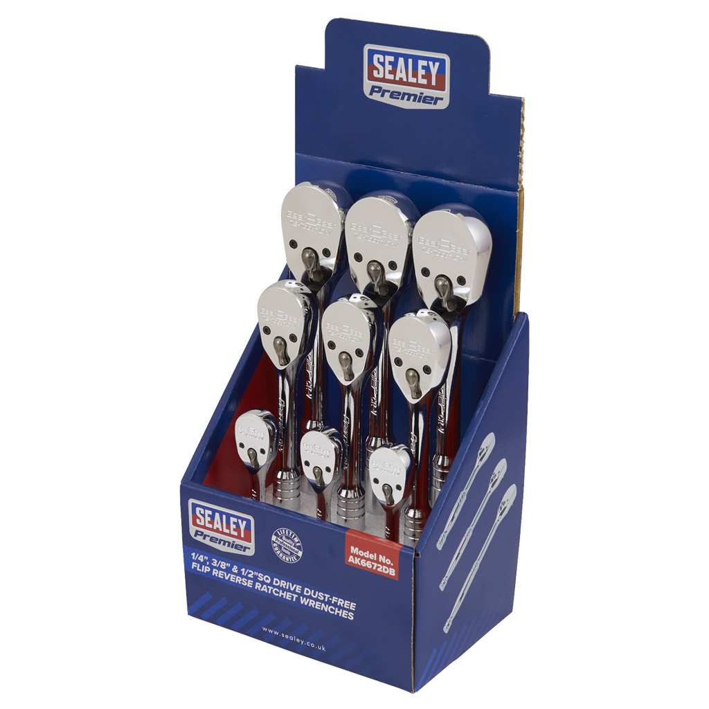 Pear-Head Ratchet Wrenches with Flip Reverse 1/4", 3/8" & 1/2"Sq Drive - Display Box of 9 AK6672DB