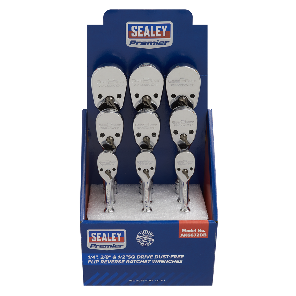 Pear-Head Ratchet Wrenches with Flip Reverse 1/4", 3/8" & 1/2"Sq Drive - Display Box of 9 AK6672DB