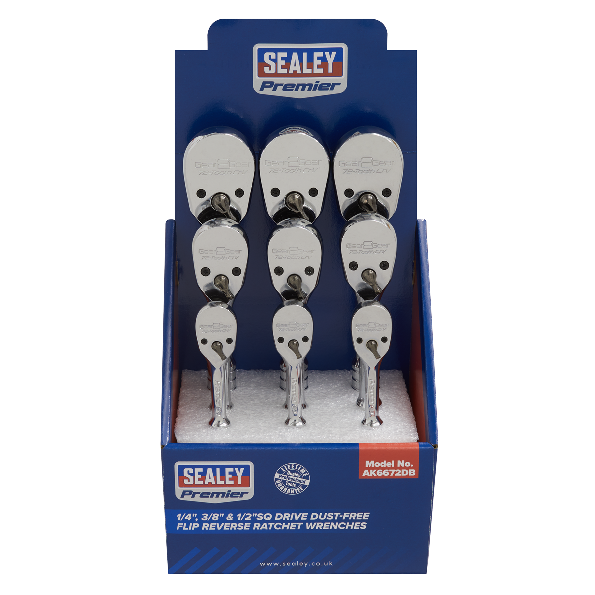 Pear-Head Ratchet Wrenches with Flip Reverse 1/4", 3/8" & 1/2"Sq Drive - Display Box of 9 AK6672DB