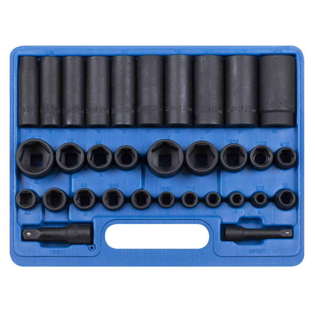 Metric/Imperial Impact Socket Set 3/8" & 1/2"Sq Drive 32pc AK681