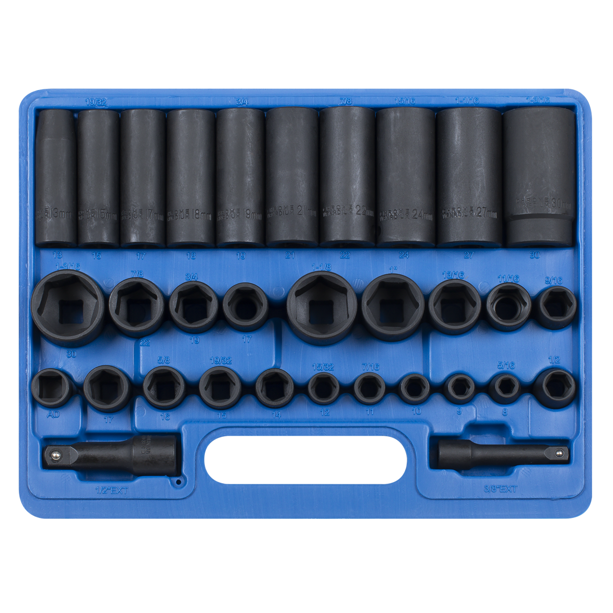 Metric/Imperial Impact Socket Set 3/8" & 1/2"Sq Drive 32pc AK681