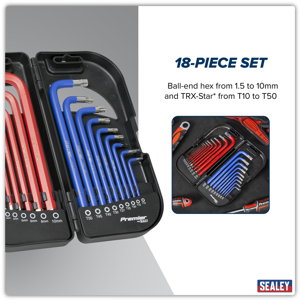 Long Anti-Slip TRX-Star* & Ball-End Hex Key Set 18pc AK7176