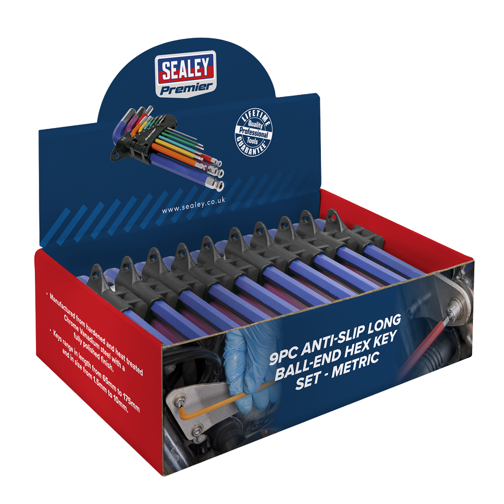 Long Colour-Coded Ball-End Hex Key Set 9pc - Display Box of 10 AK7190DB