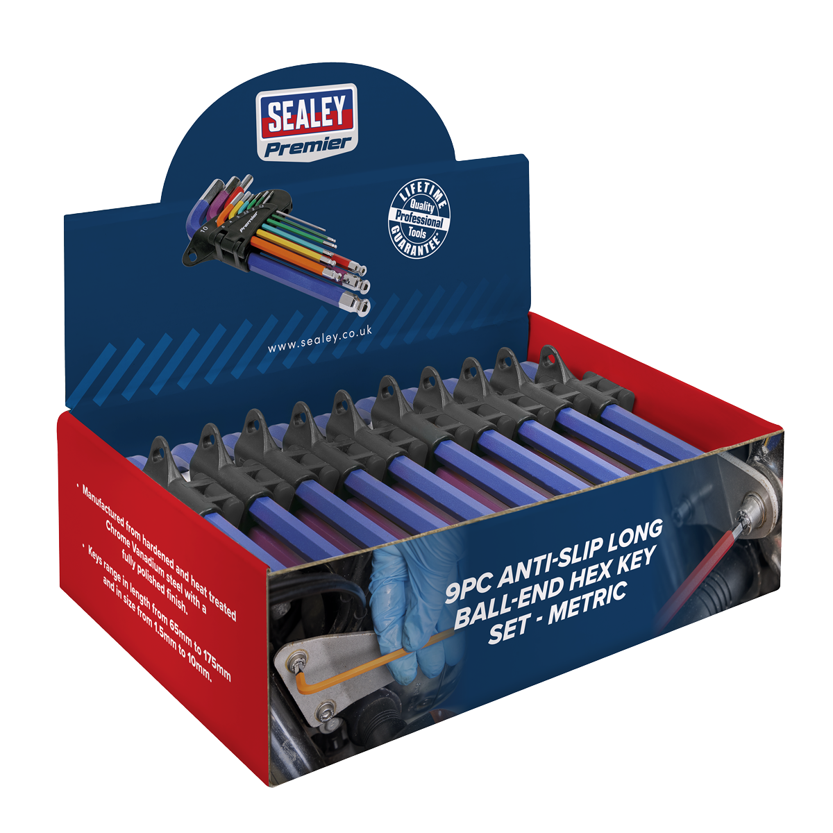 Long Colour-Coded Ball-End Hex Key Set 9pc - Display Box of 10 AK7190DB