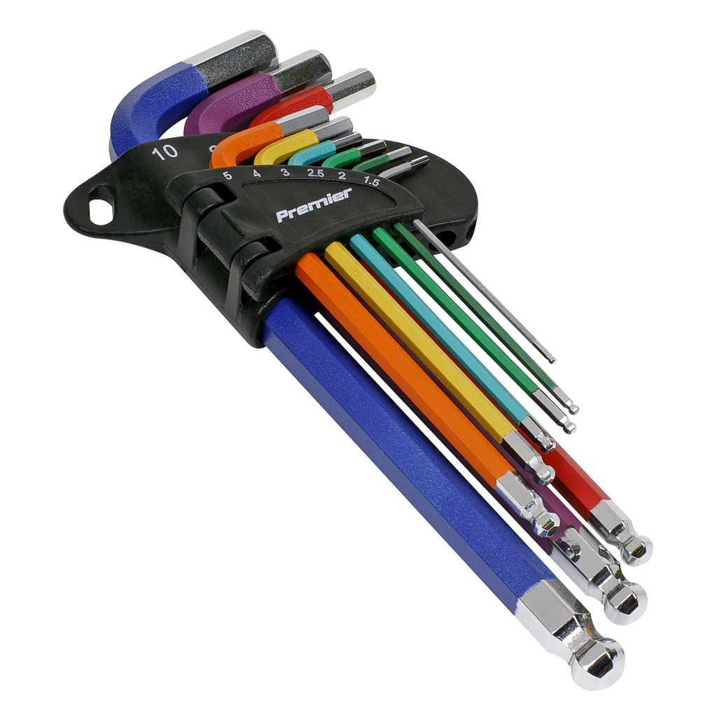 Long Colour-Coded Ball-End Hex Key Set 9pc - Display Box of 10 AK7190DB