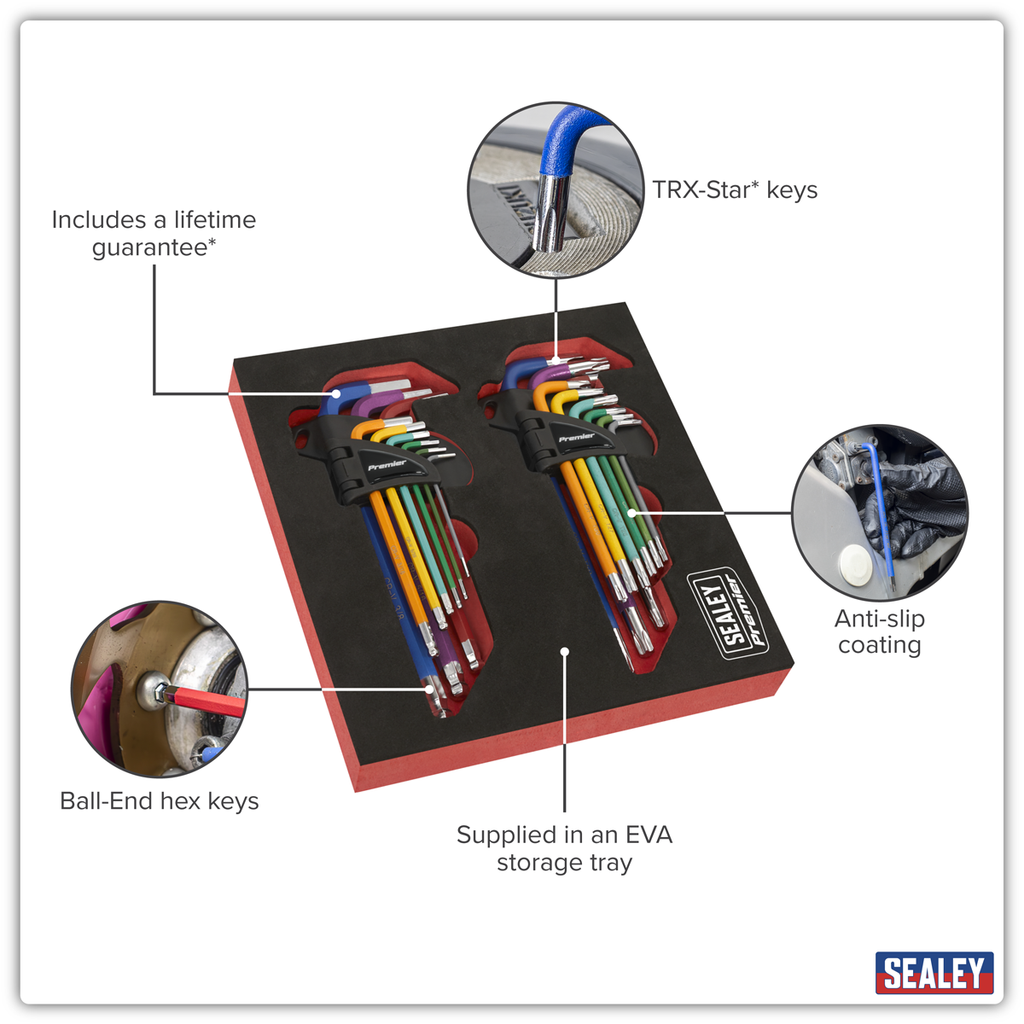 Anti-Slip Long TRX-Star* & Ball-End Hex Key Set 18pc AK7199