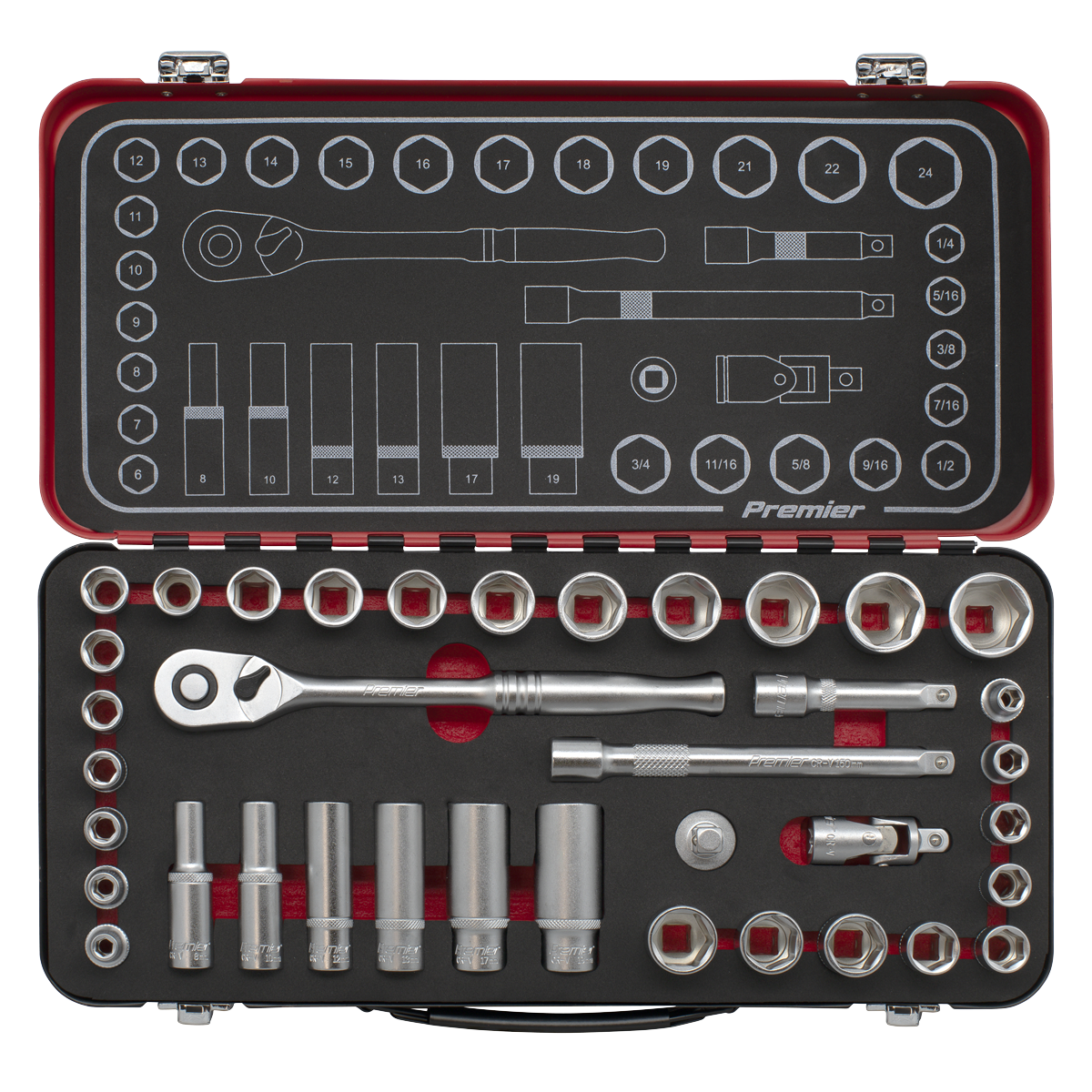 Metric/Imperial Socket Set 3/8"Sq Drive 37pc AK7923