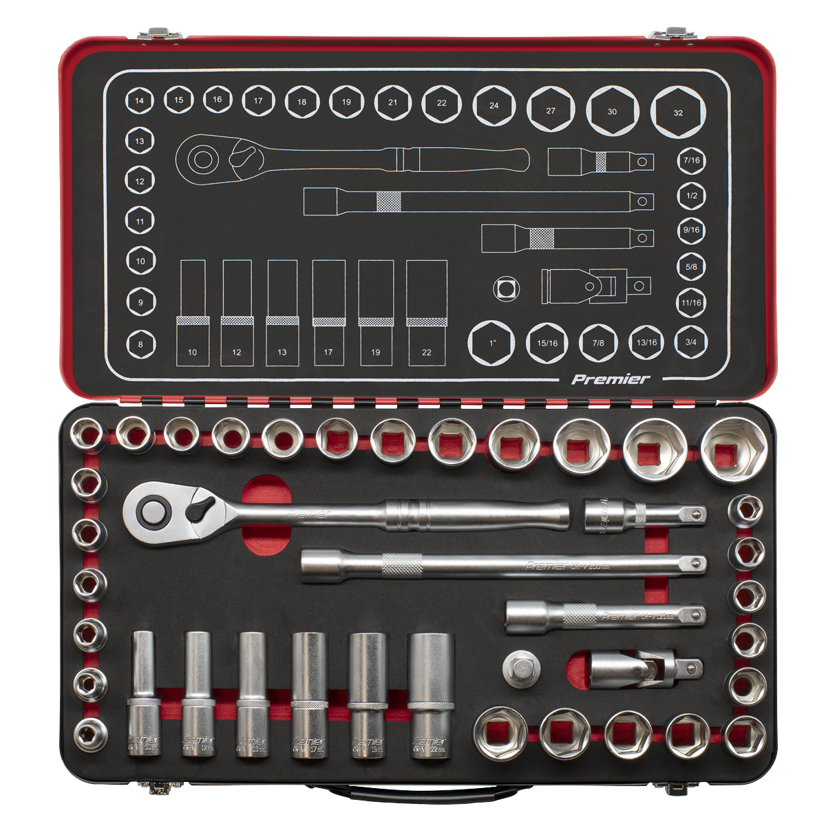 Metric/Imperial Socket Set 1/2"Sq Drive 40pc AK7925