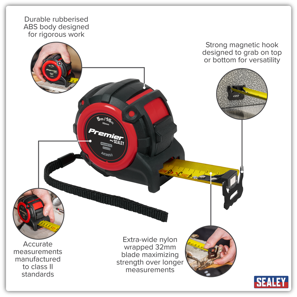 Metric/Imperial Tape Measure Extra-Wide Blade 5m(16ft) x 32mm AK9850