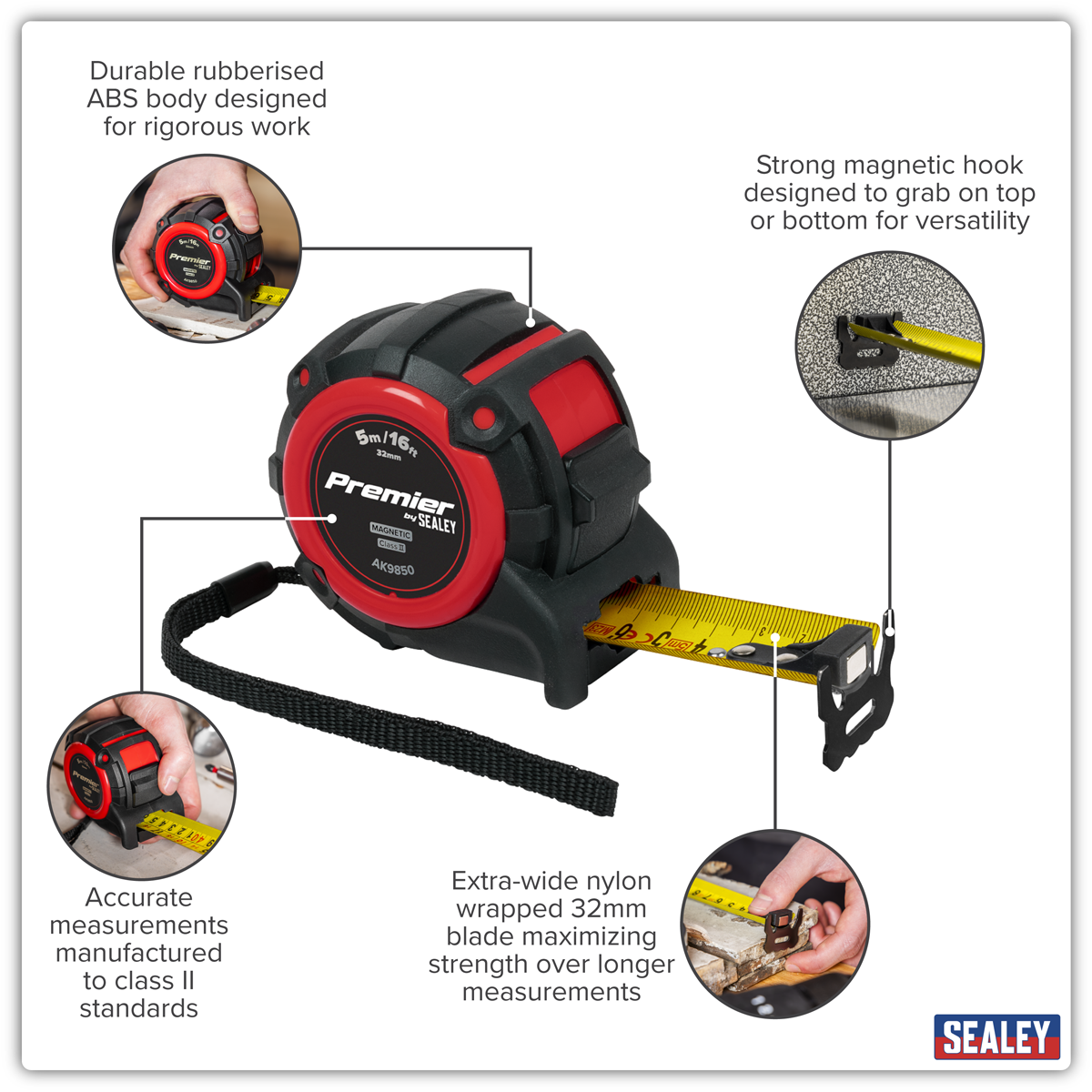Metric/Imperial Tape Measure Extra-Wide Blade 5m(16ft) x 32mm AK9850
