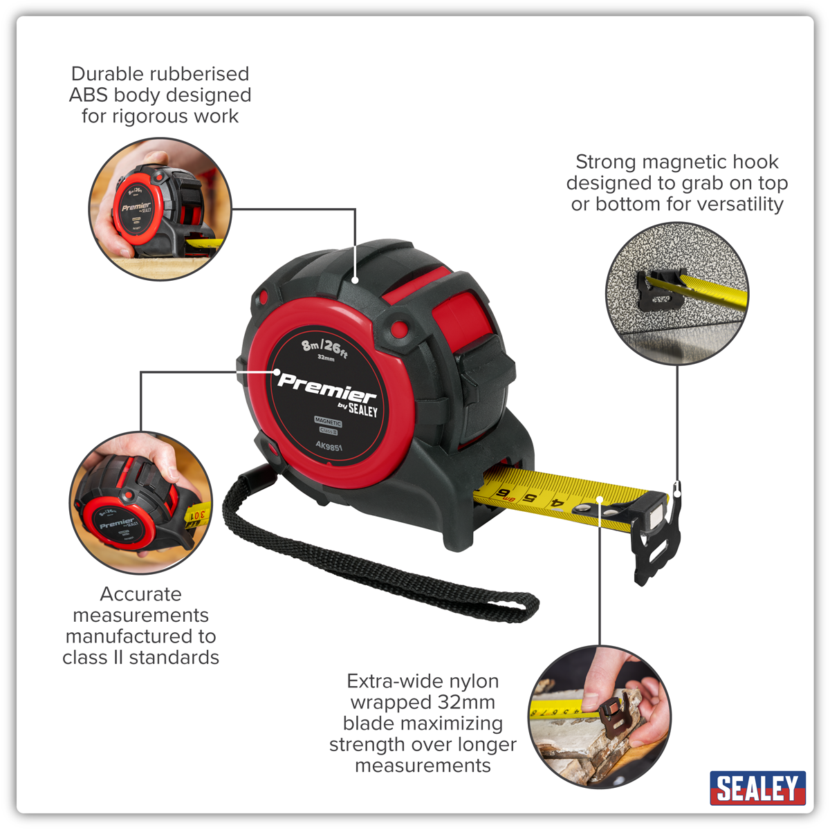 Metric/Imperial Tape Measure Extra-Wide Blade 8m(26ft) x 32mm AK9851