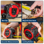 Metric/Imperial Tape Measure Extra-Wide Blade 8m(26ft) x 32mm AK9851