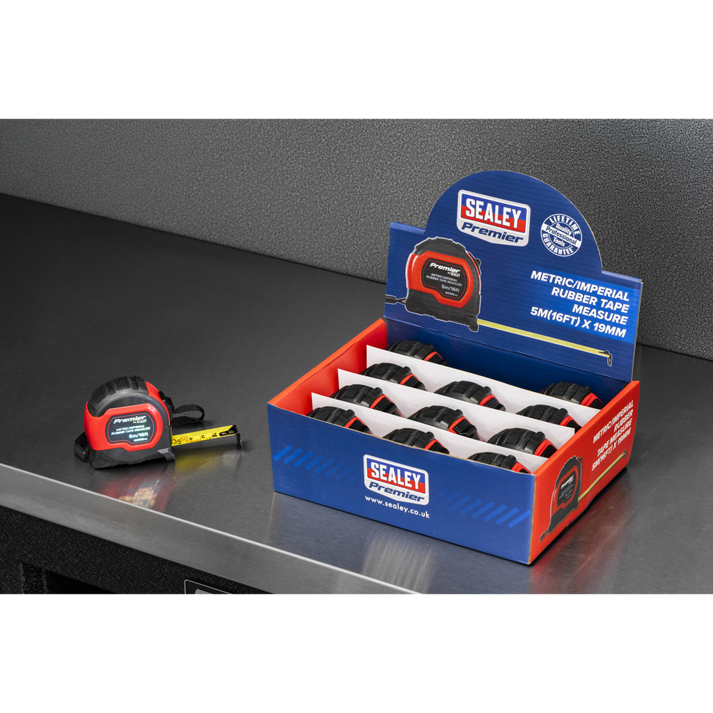 Metric/Imperial Rubber Tape Measure 5m(16ft) x 19mm - Display Box of 12 AK98912