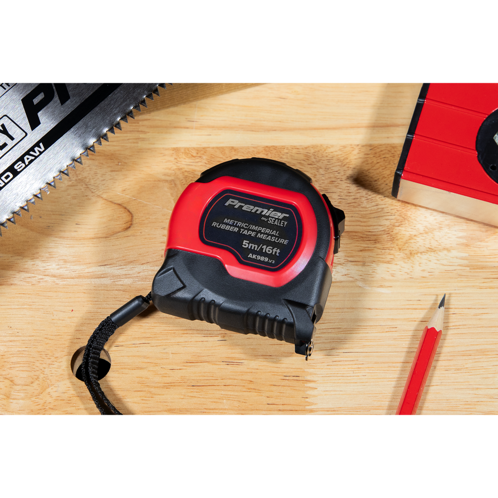 Metric/Imperial Rubber Tape Measure 5m(16ft) x 19mm - Display Box of 12 AK98912