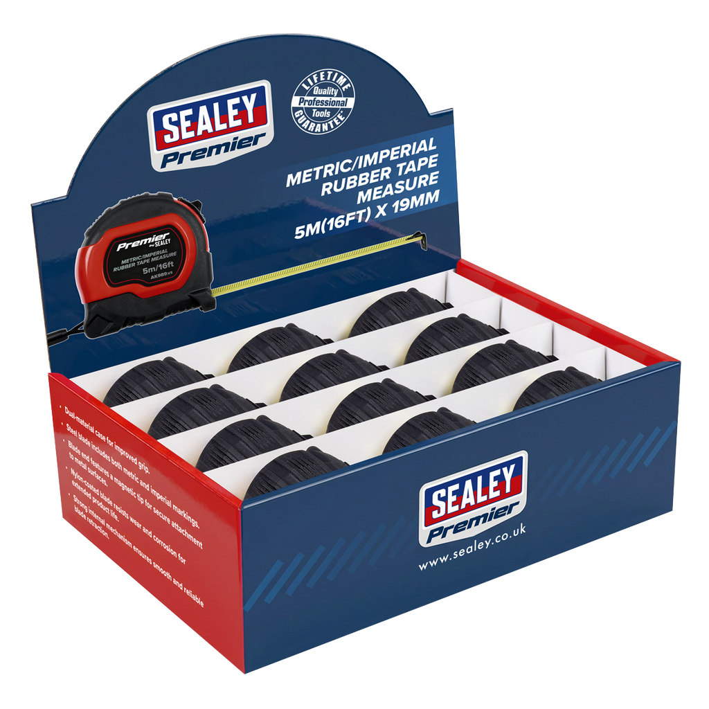 Metric/Imperial Rubber Tape Measure 5m(16ft) x 19mm - Display Box of 12 AK98912