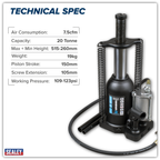 Manual/Air Hydraulic Bottle Jack 20 Tonne AM20S