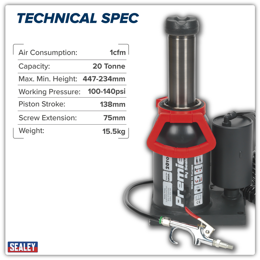 Manual/Air Hydraulic Bottle Jack 20 Tonne AM20