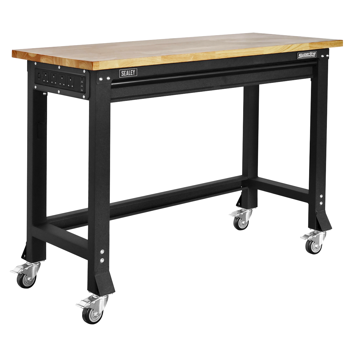 Heavy-Duty Steel Mobile Workbench with Wooden Worktop 1220mm AP0619M