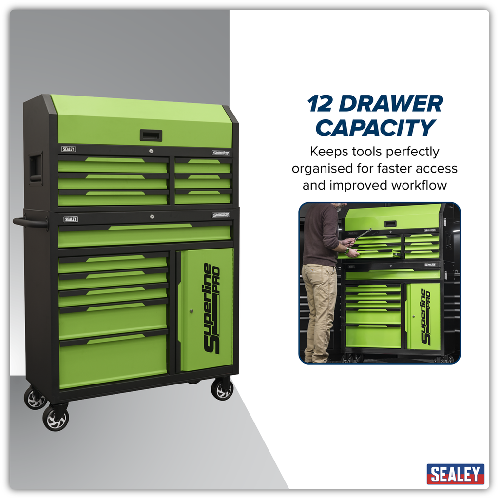 Topchest & Rollcab Combination 12 Drawer & 1 Door Cupboard - Green AP1080HVG