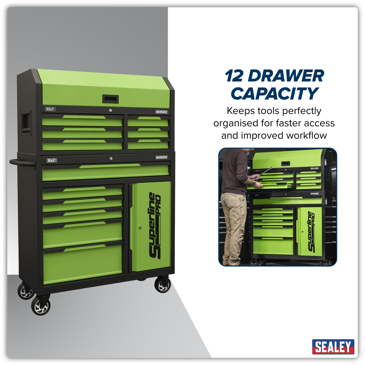 Topchest & Rollcab Combination 12 Drawer & 1 Door Cupboard - Green AP1080HVG