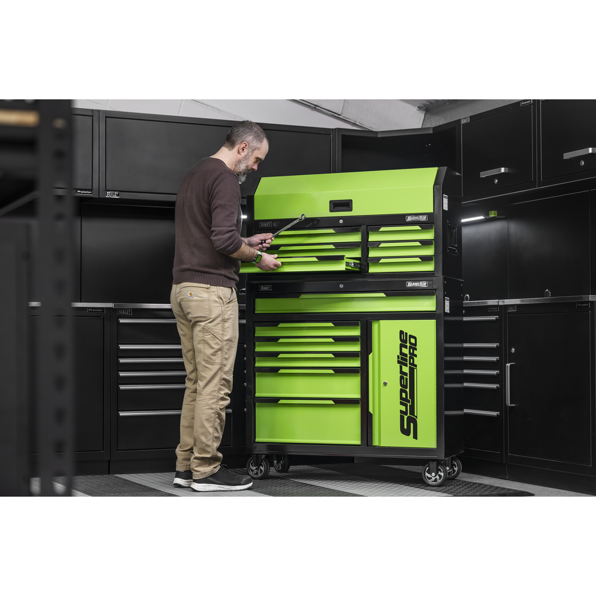 Topchest & Rollcab Combination 12 Drawer & 1 Door Cupboard - Green AP1080HVG