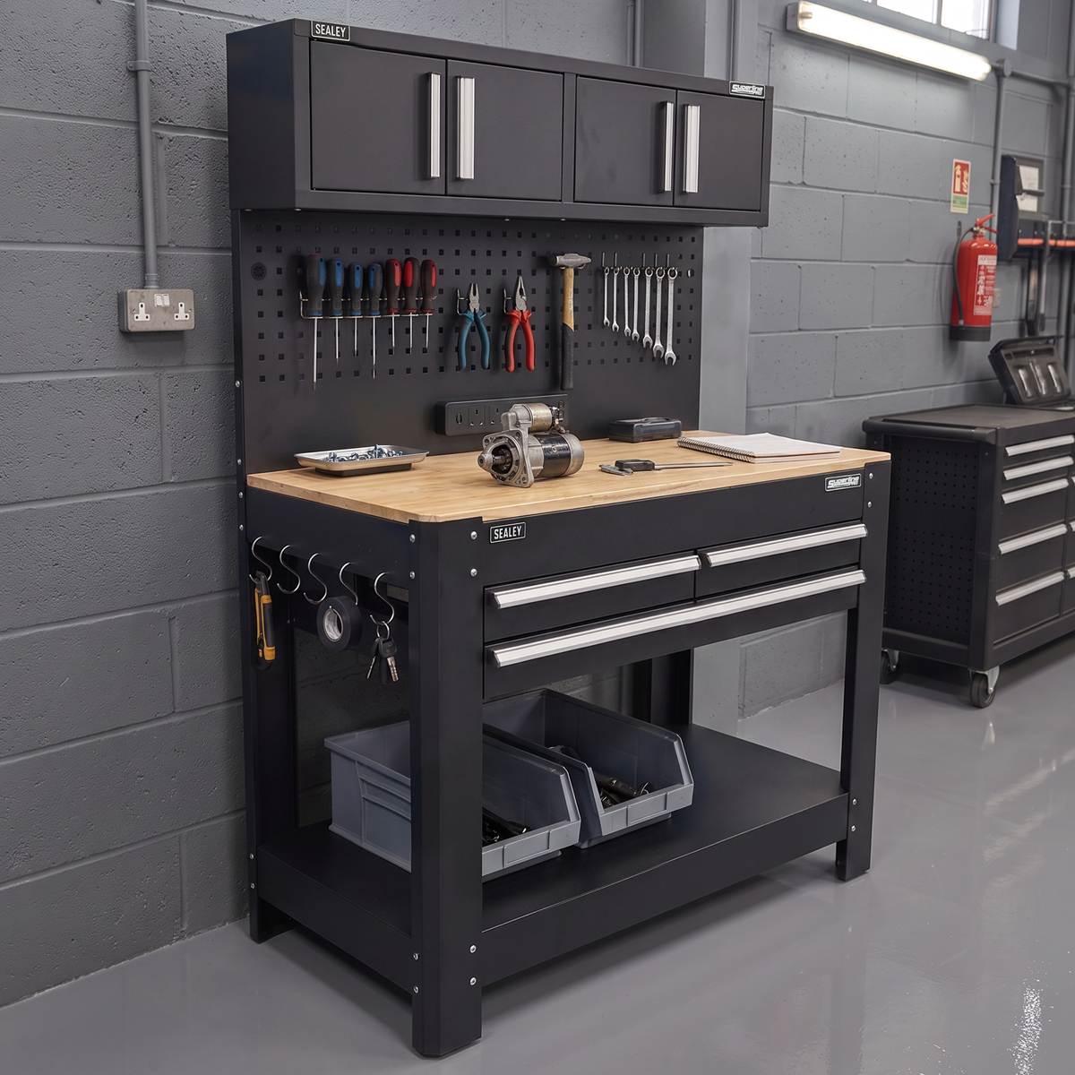 Workbench with Pegboard Back Panel, Power Bar & Wooden Worktop AP12701