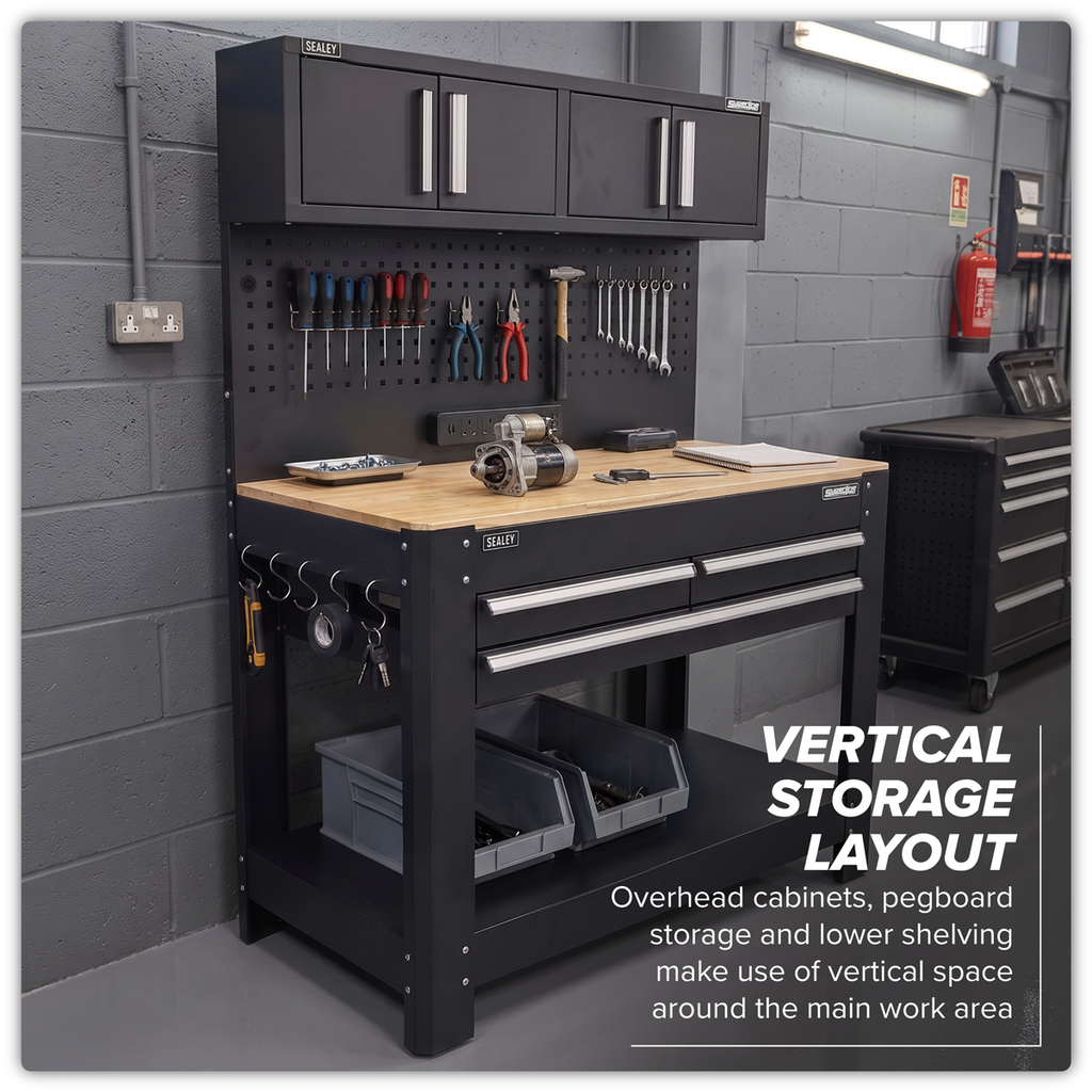 Workbench with Pegboard Back Panel, Power Bar & Wooden Worktop AP12701