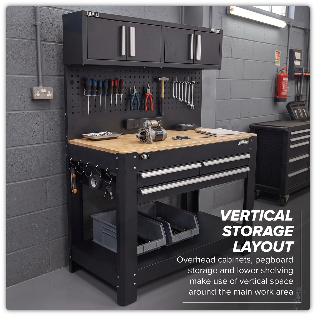 Workbench with Pegboard Back Panel, Power Bar & Wooden Worktop AP12701