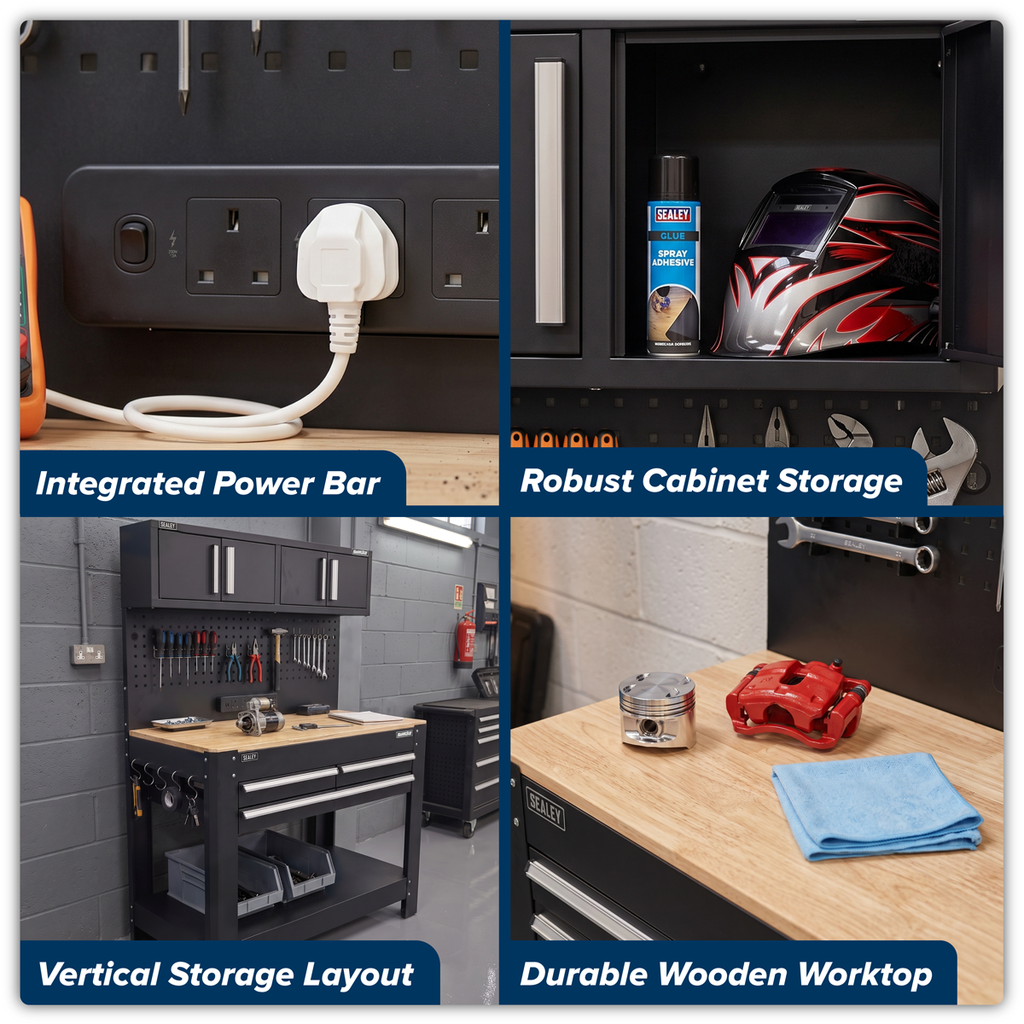 Workbench with Pegboard Back Panel, Power Bar & Wooden Worktop AP12701
