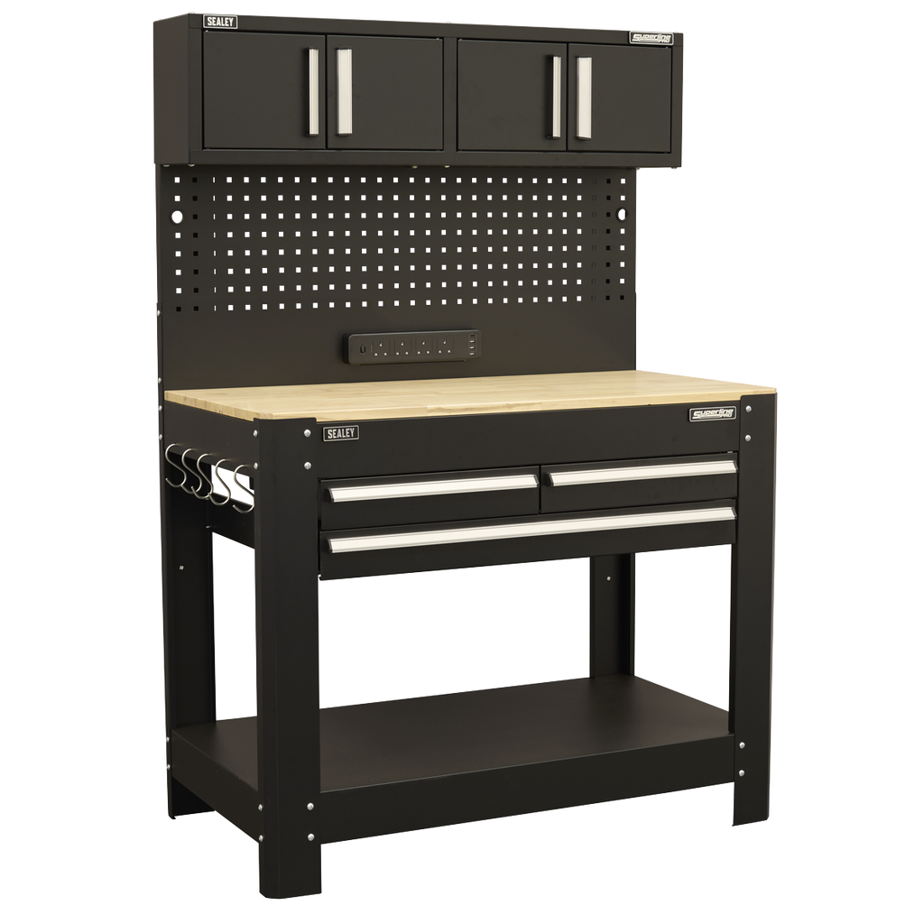 Workbench with Pegboard Back Panel, Power Bar & Wooden Worktop AP12701