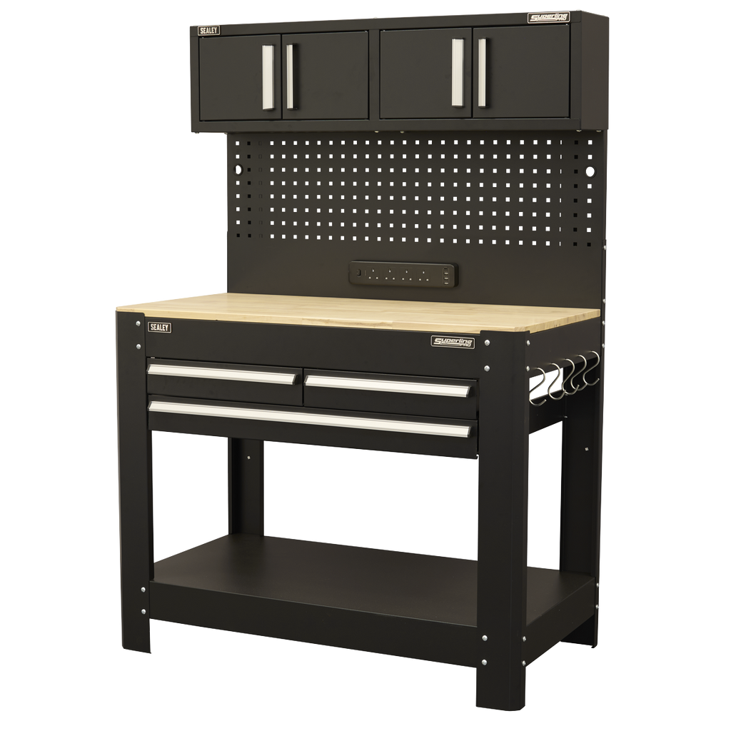 Workbench with Pegboard Back Panel, Power Bar & Wooden Worktop AP12701