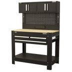 Workbench with Pegboard Back Panel, Power Bar & Wooden Worktop AP12701