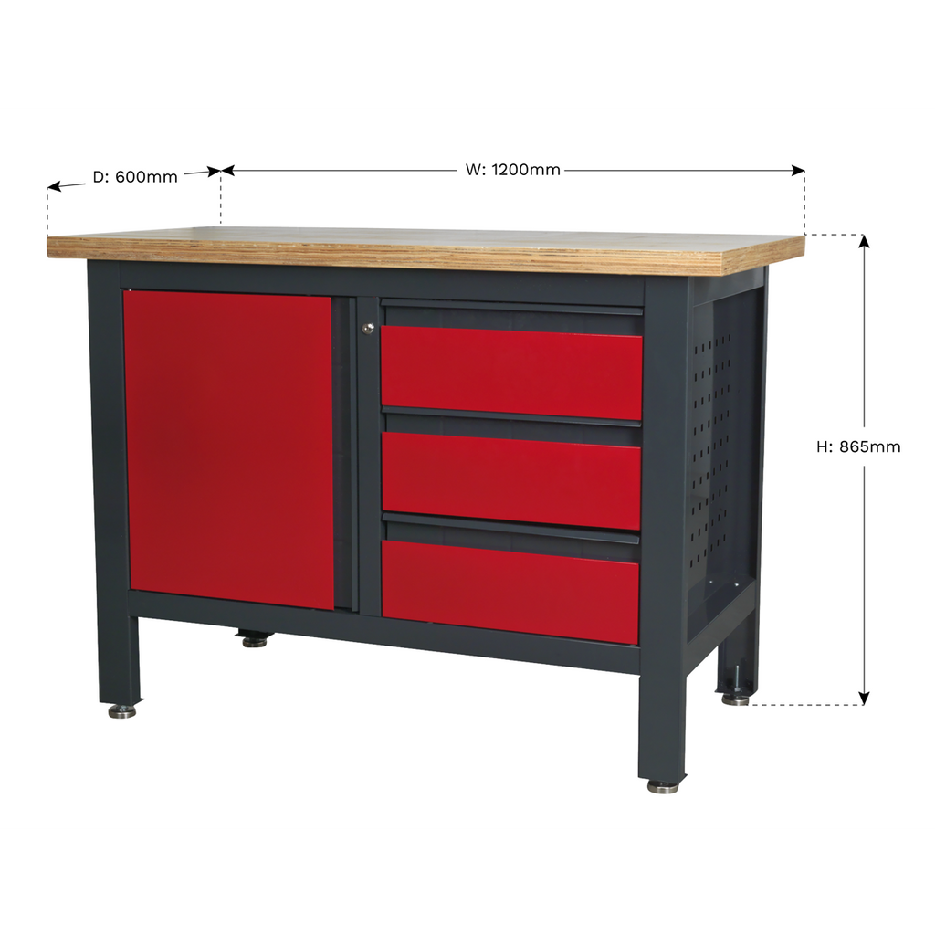 Workbench with 3 Drawers & Cupboard AP1372B