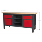 Workbench with 2 Drawers, 2 Cupboards & Open Storage AP1905A