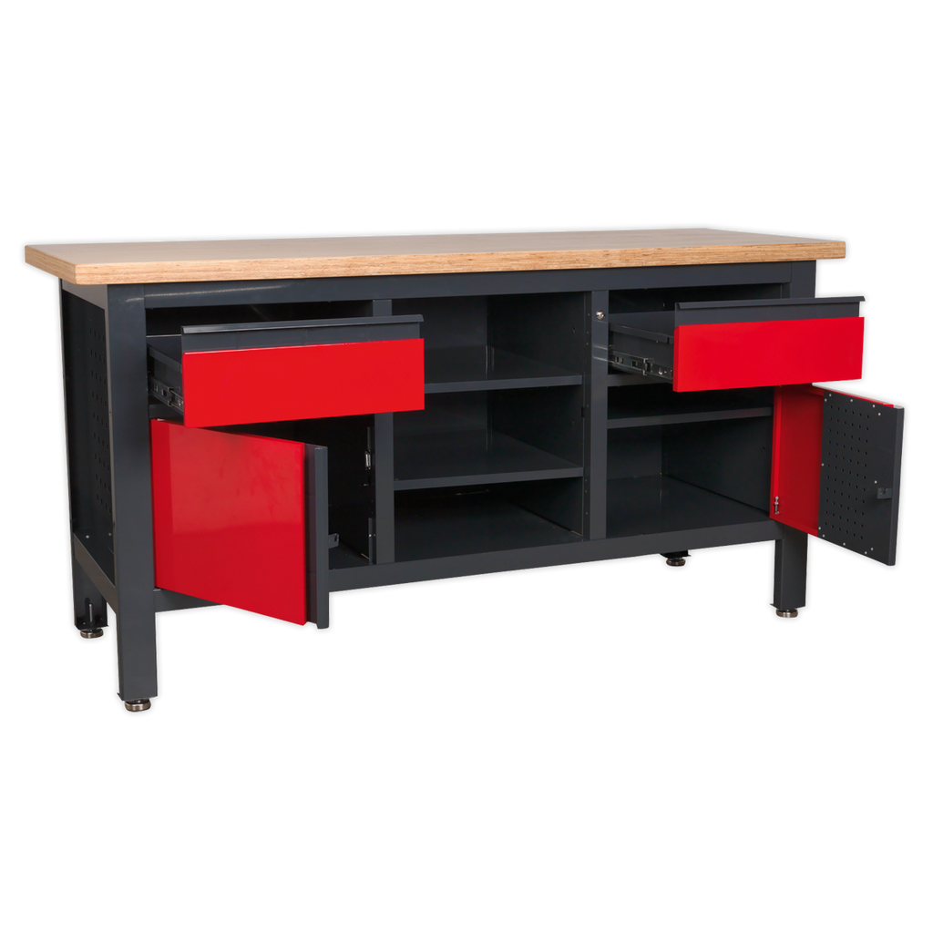 Workbench with 2 Drawers, 2 Cupboards & Open Storage AP1905A