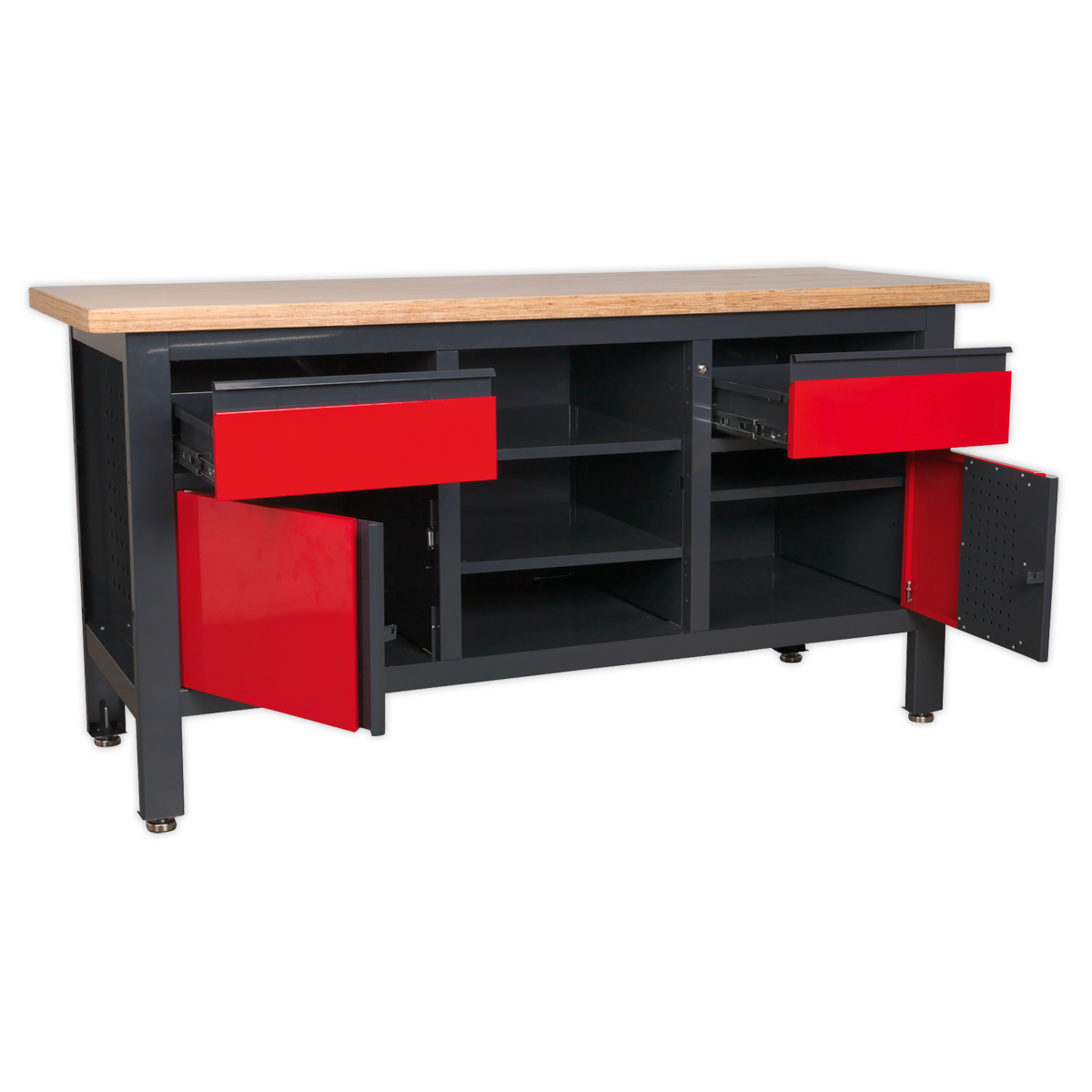 Workbench with 2 Drawers, 2 Cupboards & Open Storage AP1905A