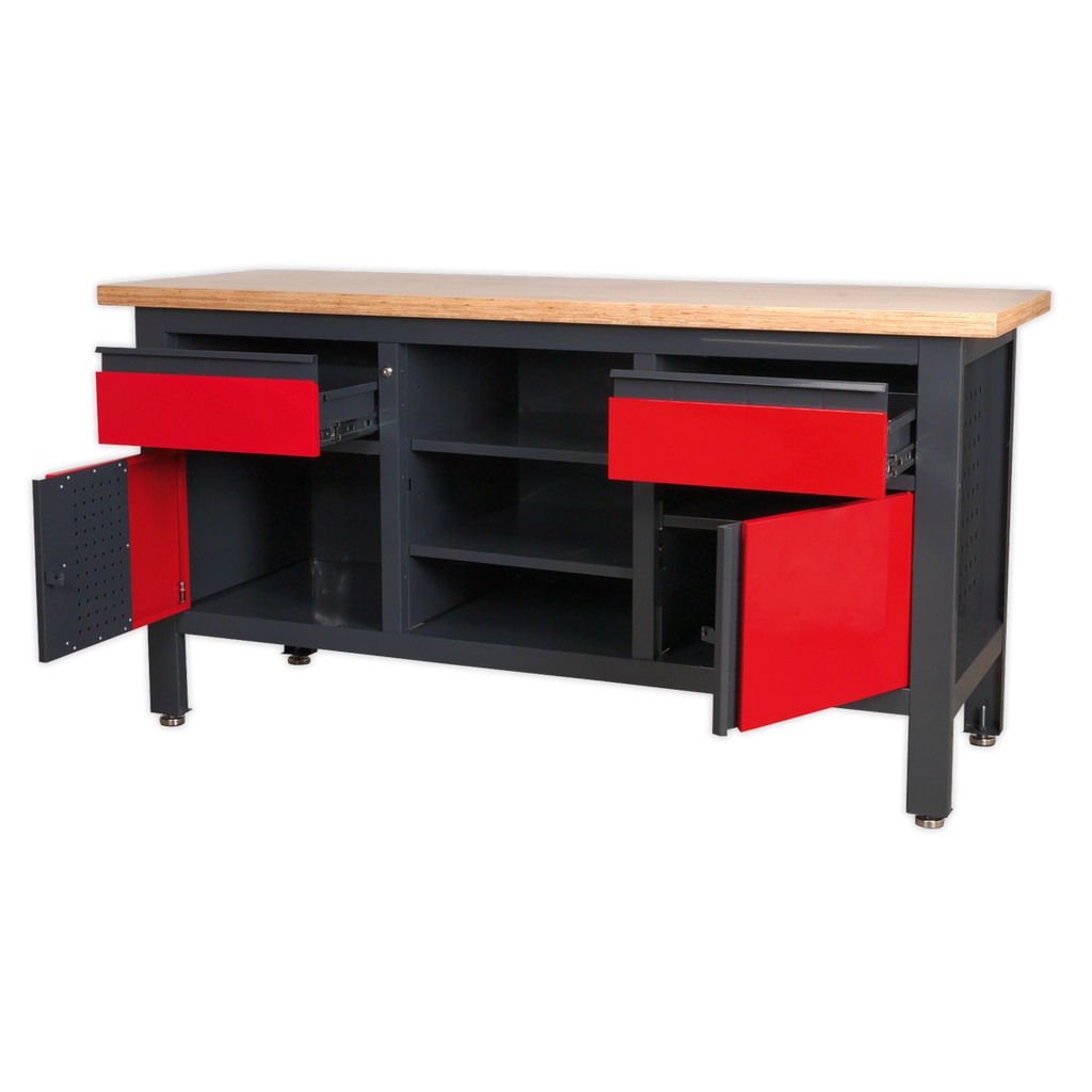 Workbench with 2 Drawers, 2 Cupboards & Open Storage AP1905A