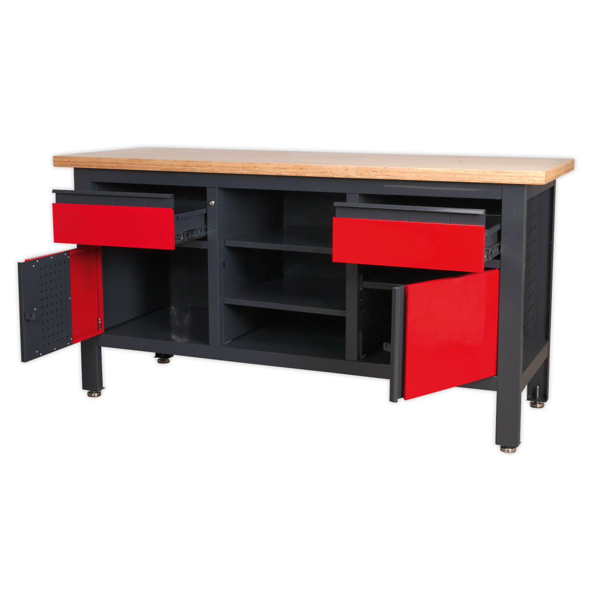 Workbench with 2 Drawers, 2 Cupboards & Open Storage AP1905A