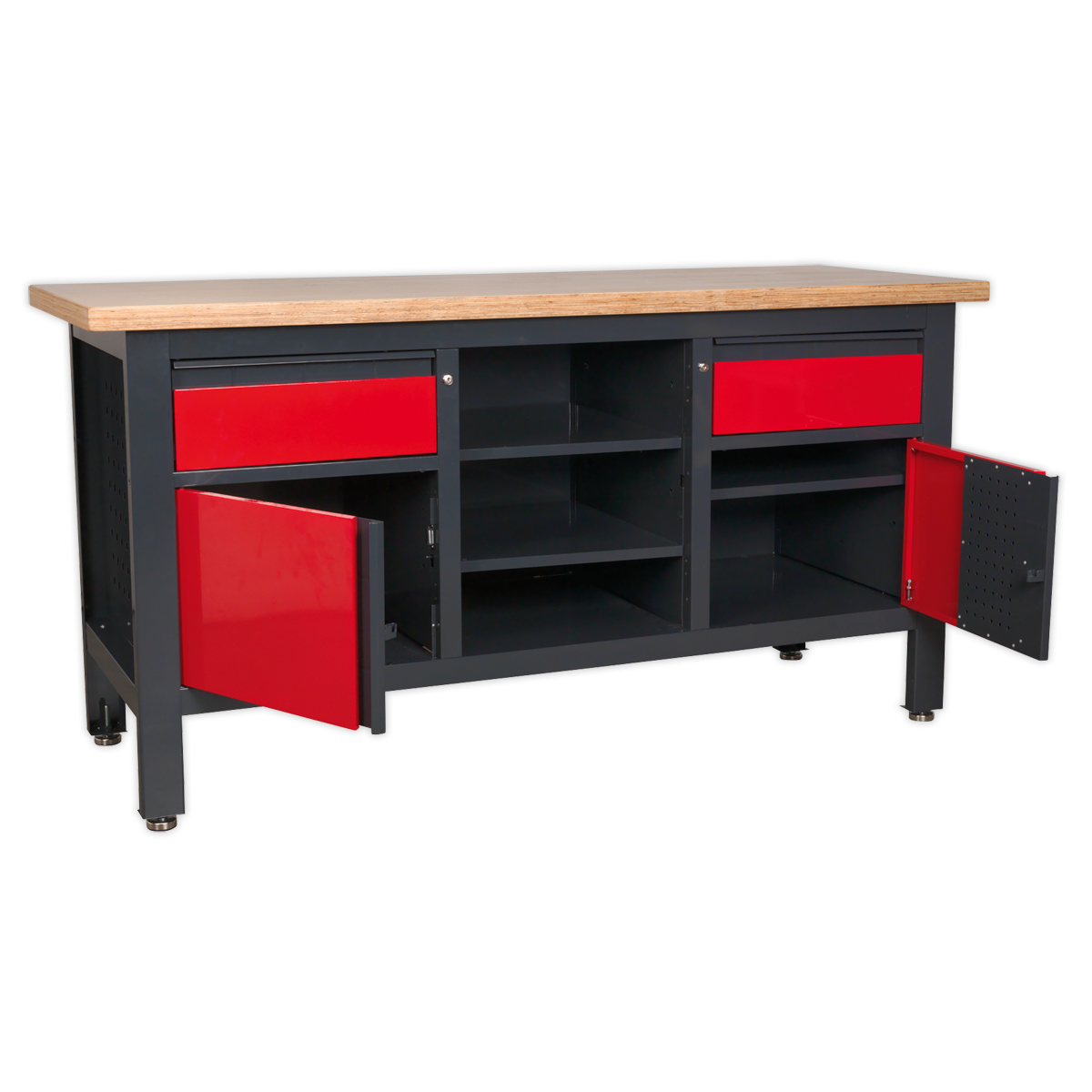 Workbench with 2 Drawers, 2 Cupboards & Open Storage AP1905A
