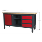 Workbench with 3 Drawers, 1 Cupboard & Open Storage AP1905B
