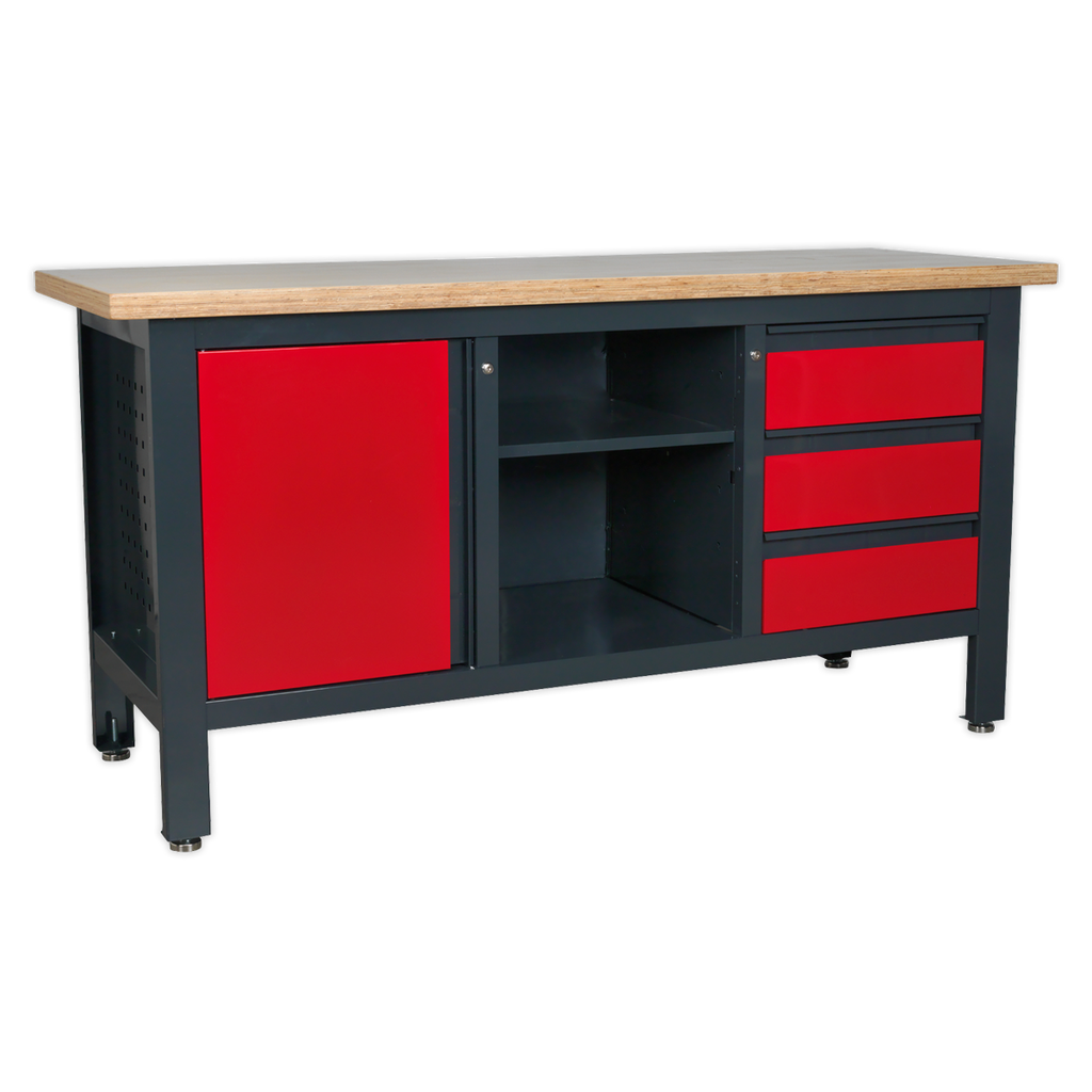 Workbench with 3 Drawers, 1 Cupboard & Open Storage AP1905B