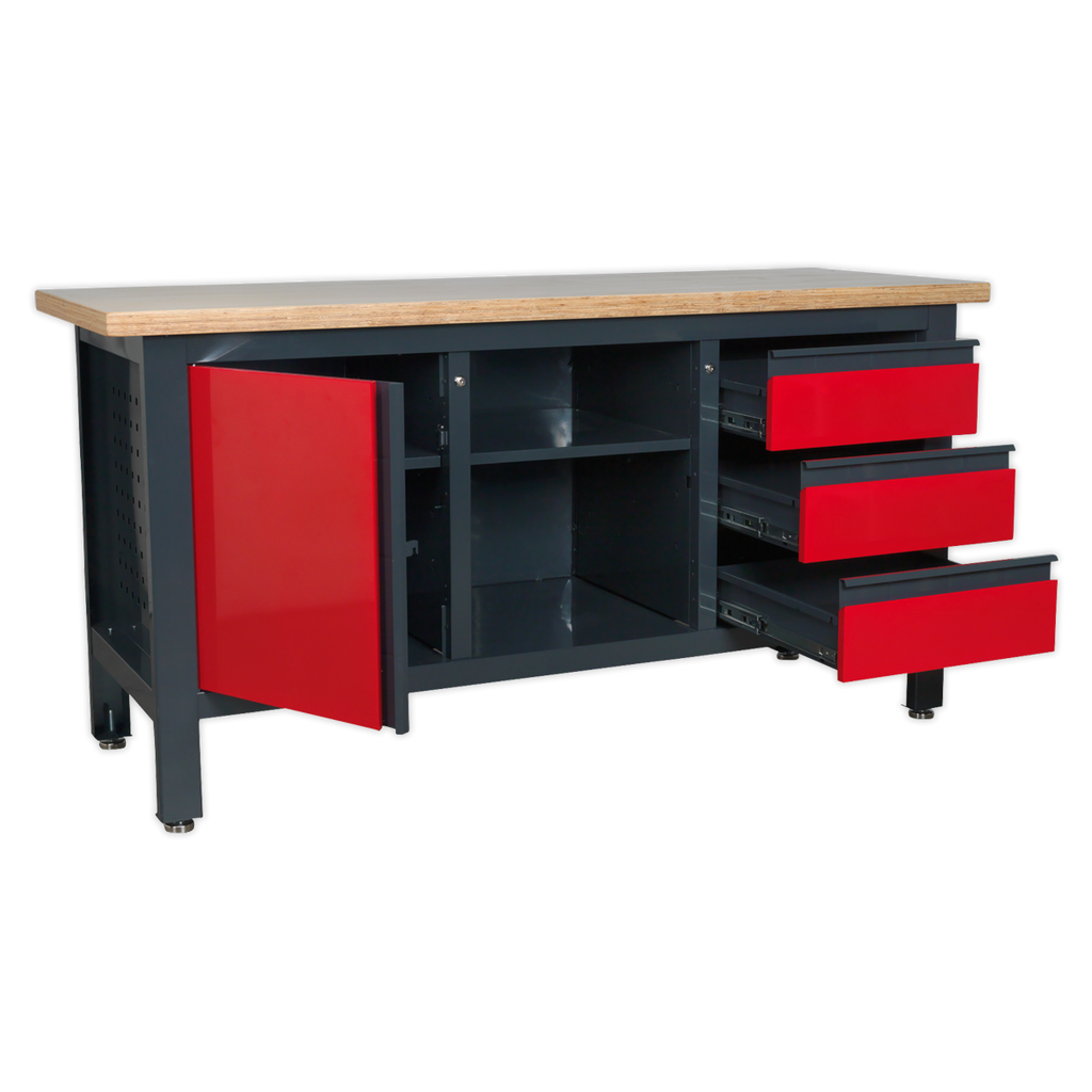 Workbench with 3 Drawers, 1 Cupboard & Open Storage AP1905B