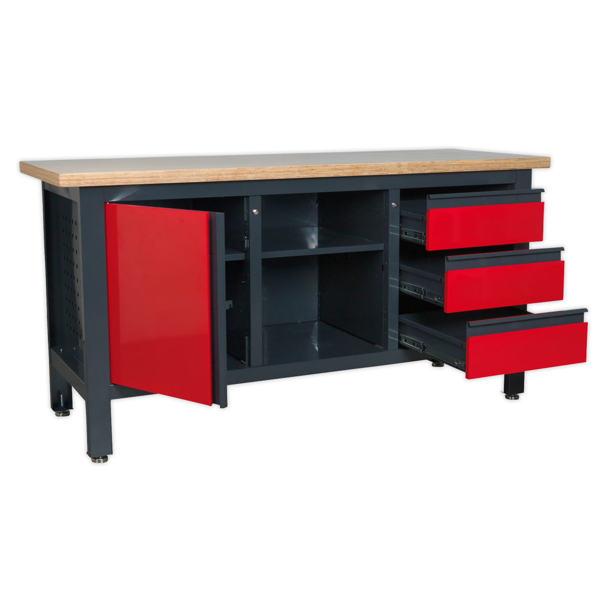 Workbench with 3 Drawers, 1 Cupboard & Open Storage AP1905B