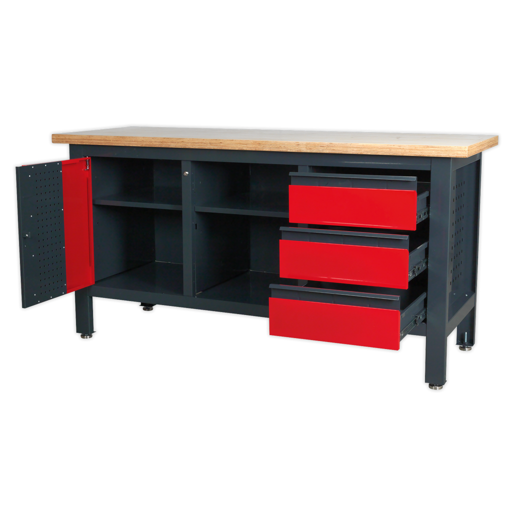 Workbench with 3 Drawers, 1 Cupboard & Open Storage AP1905B