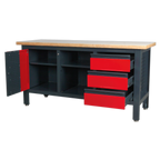 Workbench with 3 Drawers, 1 Cupboard & Open Storage AP1905B