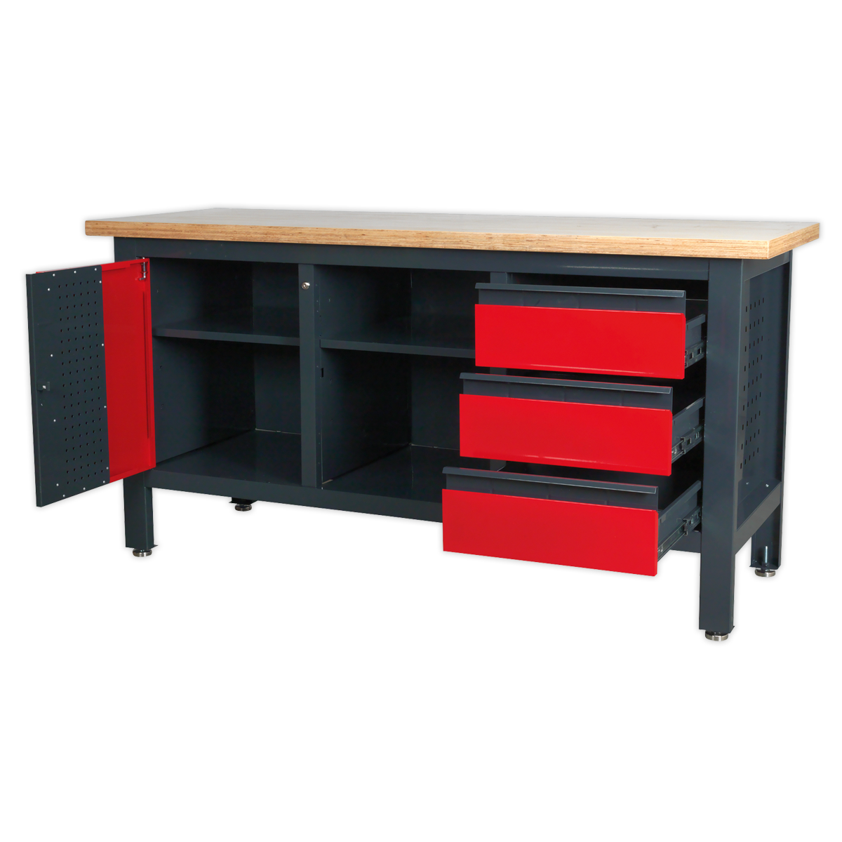 Workbench with 3 Drawers, 1 Cupboard & Open Storage AP1905B