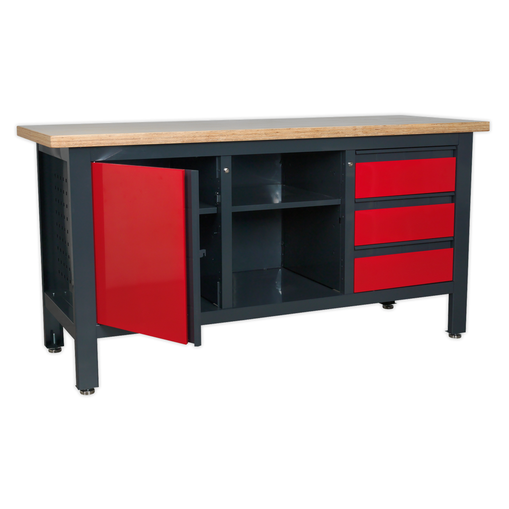 Workbench with 3 Drawers, 1 Cupboard & Open Storage AP1905B