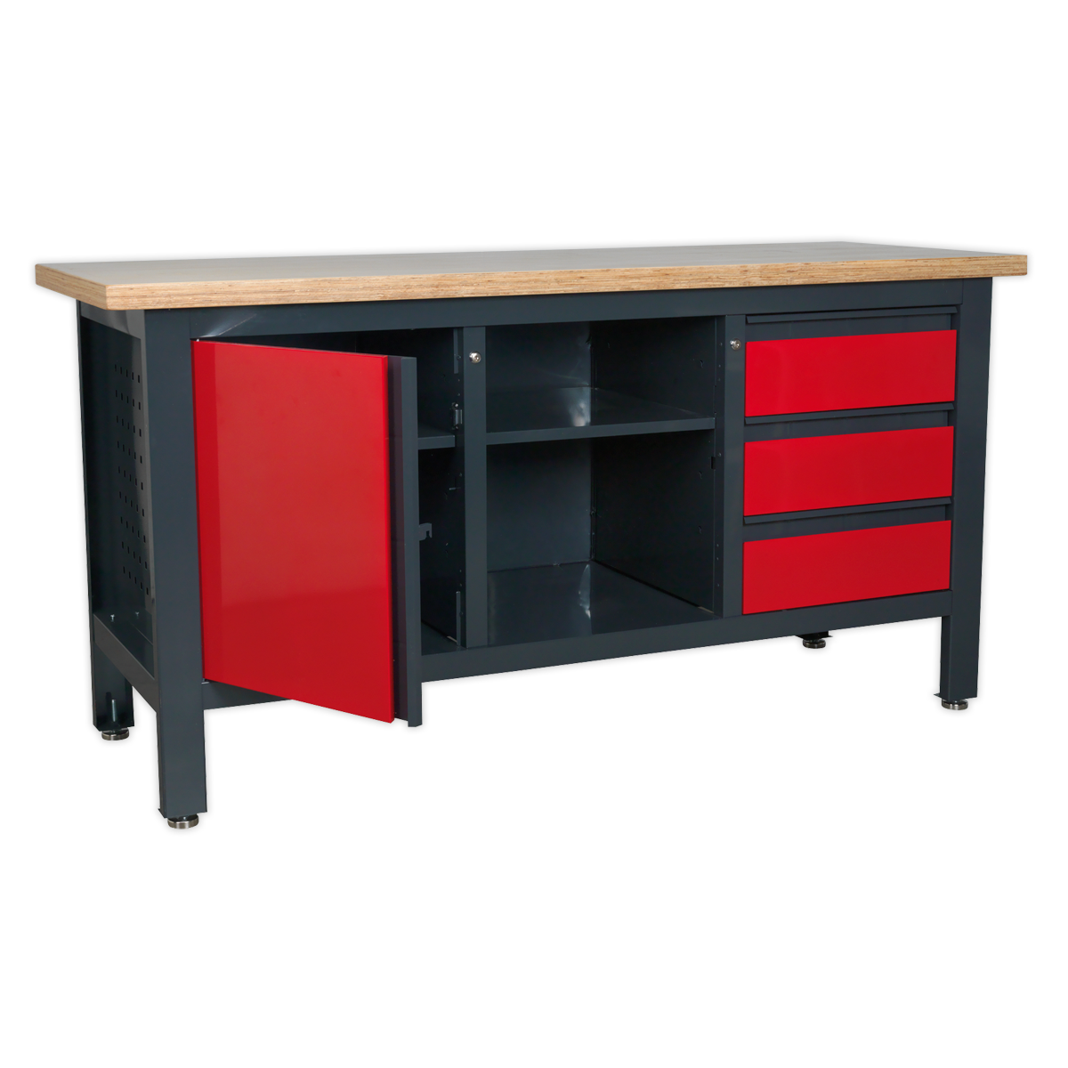 Workbench with 3 Drawers, 1 Cupboard & Open Storage AP1905B