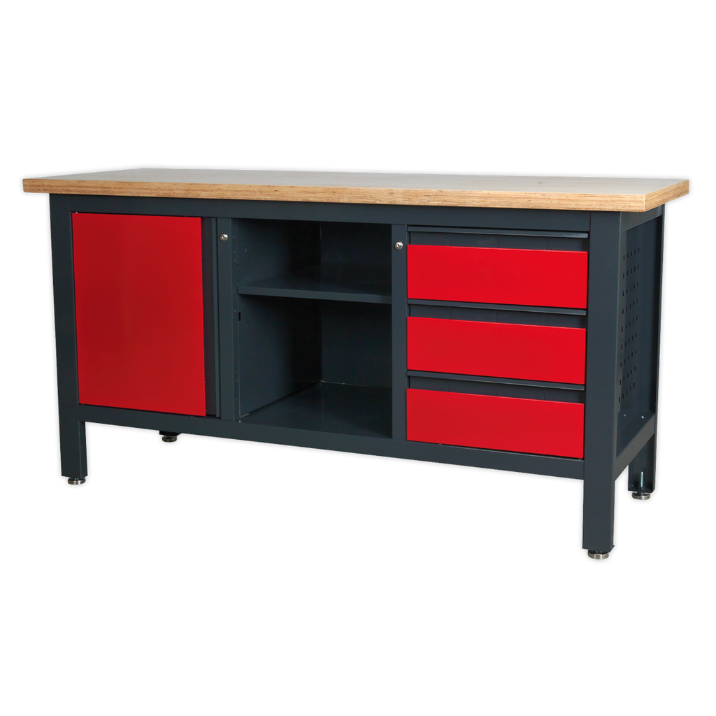 Workbench with 3 Drawers, 1 Cupboard & Open Storage AP1905B