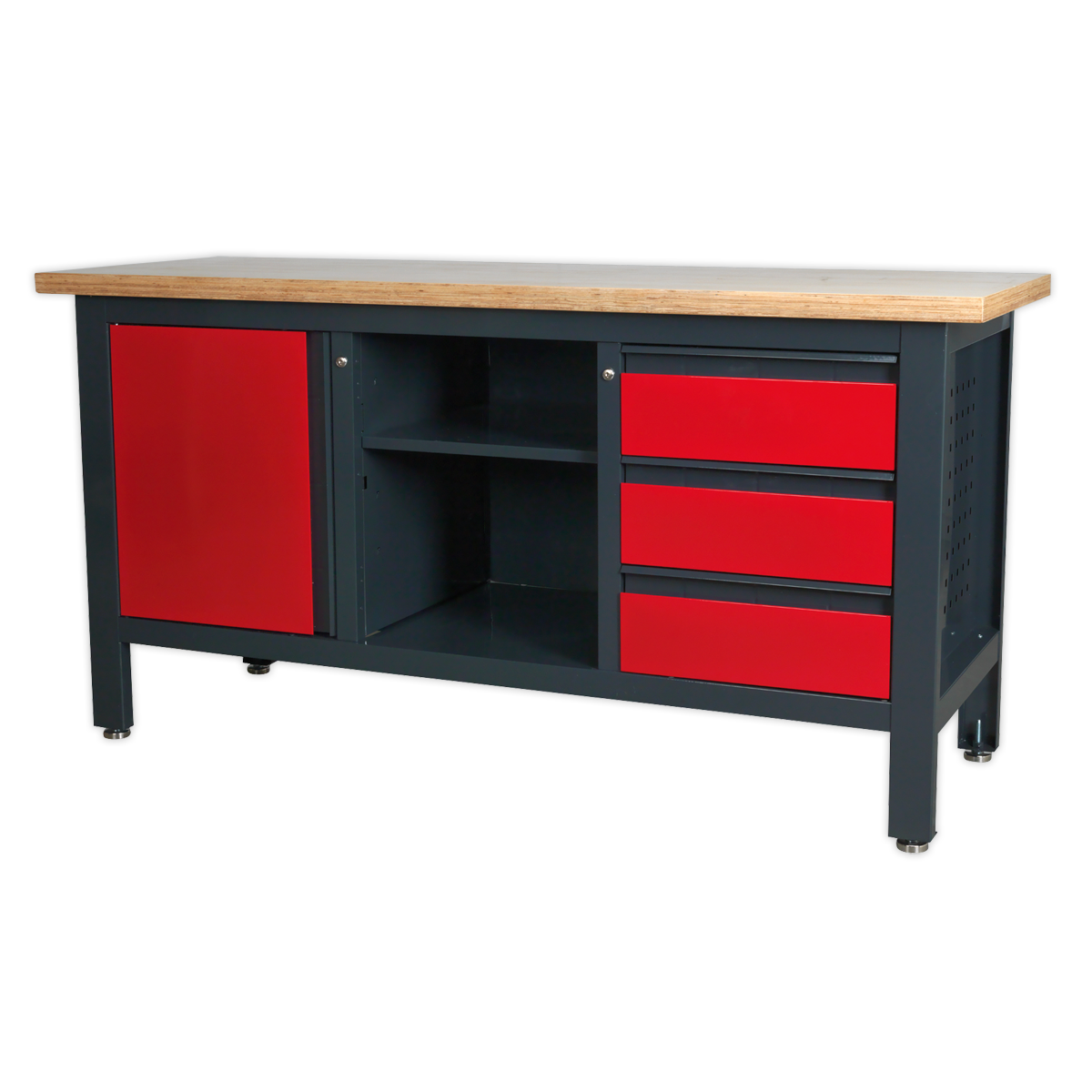 Workbench with 3 Drawers, 1 Cupboard & Open Storage AP1905B